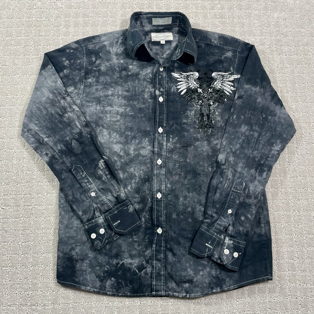 Vintage Y2K Eighty Eight Grunge Goth Small Affliction Embroidered Button Shirt‎